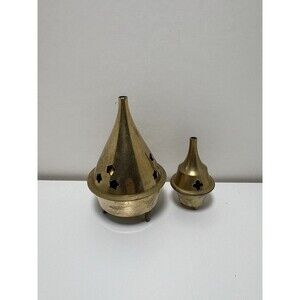 Preowned set of two Vintage Brass Cone Incense Burners Large And Small Miniature